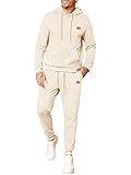 JMIERR Herren 2 Pcs Jacquard Sweatsuit Outfits Hoodie Sweatshirt & Joggers Sweatpants Set Trainingsanzug,Beige L