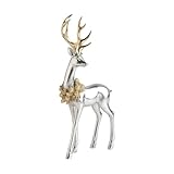 home&you - Dekofigur Frolic, Weihnachtsdeko, Hirsch, Weihnachten, Weihnachtsfigur, Deko Wohnzimmer, Skulptur aus Kunstharz, 33x14,5x7,5cm - Silber