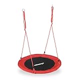 Relaxdays Unisex – Erwachsene, rot Nestschaukel, rund, für Kinder & Erwachsene, verstellbar, Ø 90 cm, Garten Tellerschaukel, bis 100 kg, H x D: ca. 5 x 90 cm
