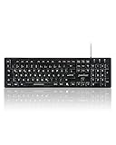 Perixx Periboard-317, Kabelgebundene Tastatur mit weißer LED Hintergrundbeleuchtung, Große Druckbuchstaben, Vollformat, Deutsches QWERTZ Layout