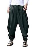 YAOHUOLE Herrenhose aus Baumwollleinen, Baggy, lässig, Haremshose, weites Bein, Kidorimanhose, Kordelzug, Piratenkostüm, Hippie-Kleidung, dunkelgrau, M