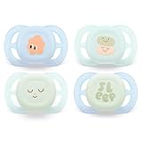 Philips Avent Schnuller 0-2 Monaten ultra start Day & Night, 4er Set, kiefergerecht geformter Schnuller für Neugeborene im Alter von 0 bis 2 Monaten, inkl. Sterilisations-/Transportbehälter Uni