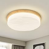 Vikaey Holz LED Deckenleuchte, 24 W Moderne Weiße Deckenlampe, 4000 K Runde Led Lampe für Flur, Wohnzimmer, Küche, Schlafzimmer, Esszimmer 27 cm