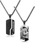Jovivi Personalisierte Dog Tag Halskette mit Foto und Textgravur Fotoanhänger Beidseitig Gravur Edelstahl Hundemarke Kette Memorial Anhänger Kette personalisiertes Geschenk für Damen Herren (Silber)