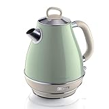 Ariete Vintage Wasserkocher 2869, Retro Elektrischer Wasserkocher mit Sichtbarem Wasserstand, Kabellosem 360°-Sockel, Abschaltautomatik, Teesieb, Fassungsvermögen 1,7 l, Edelstahl, 2000 W, Grün
