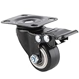 Adfaga 4 Stück robuste Lenkrollen, 3,8 cm, 360 Grad drehbar, geräuschlos rollend, Doppelkugellager-Stuhlrollen mit Bremse für Bürostühle, Möbel, Werkzeugschränke, Edelstahl-Gummira
