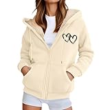 Generisch Fleecejacke Damen Hoodie Kapuzenpullover mit Zipper Warm Basic Kapuzenjacke Sweatjacke mit Kapuze Hooded Fleecepullover Winter Sweatshirt Winterjacke Plüschjacke Casual Kapuze Jacke