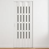 HD CASA Falttür Modell Extra Standard, aus PVC mit transparenten Gläsern, umkehrbar und in Höhe und Länge verstellbar, DIY, Hergestellt in Italien, Wohnaccessoire, Weiß 82x210 cm
