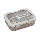 Lunchbox mit drei Abschnitten, auslaufsichere Edelstahl-Lunchbox mit sicheren Deckeln und seitlichen Riegeln, abnehmbares, spülmaschinenfestes Tablett, ideal für Arbeit und Schule (braun)