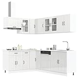 Teenpull Lucca 11-teilige Küchenzeile, Hochglanz-Weiß Holzwerkstoff Glas, Stauraumschrank für Küche und Vorratskammer, Buffet Sideboard mit großem Küchenstauraum