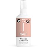 Naïf Sonnenschutzspray auf mineralischer Basis - Für die ganze Familie - LSF 50 - Ohne Mikroplastik, Mineralöle oder Silikone - Wasserresistent - Dermatologisch Getestet - Umweltfreundlich - 100ML