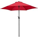 Yaheetech Sonnenschirm Gartenschirm Ø 230cm Balkonschirm mit 6 Rippen Rund Markschirm Sonnenschutz Terrassenschirm Kurbelschirm für Balkon, Rot