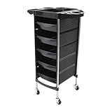 LANNADD Friseurwagen, 5 Etagen Salonwagen Kosmetikwagen 360° Schwenkbar, Friseursalon Wagen Servicewagen Friseurladen Friseurwagen Geeignet für Schönheitssalons Friseure - Schwarz