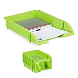Relaxdays Ablagefächer stapelbar, 10er Set, DIN A4 Papier, Briefe, Büro, Schreibtisch, Dokumentenablage Kunststoff, grün