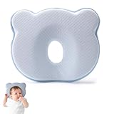 Babykissen, Babykissen Gegen Plattkopf,Baby Kissen,Gegen Plattkopf Baby Kissen Gegen Kopfverformung 100% Baumwolle Kinderkopfkissen Memory Schaum für 0-12 Monate Neugeboren(Blau
