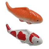 POPAPIE 2 Stück Schwimmende Fischdekoration, Koi-Fisch-Dekoration, Schwimmende Keramik-Koi-Fische, Keramik Fische, Koi-Fischstatue, Für Feengarten, Teichbrunnen