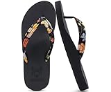 KuaiLu Flip Flops Damen Weich Stoff Zehentrenner Frauen Bade Sandalen Bequeme Füße Badelatschen Yoga Matte Fussbett Sommer Strand Zehensandalen Rutschfest Gummi Indoor Outdoor Floral Schwarz 39