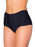 Aquarti Damen Bikinihose mit Hoher Taille und Raffung, Farbe: Schwarz, Größe: 44