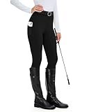 H.MILES Reitleggings Damen Vollbesatz High Waist Elastische Reithose Damen mit Handytasche Gürtelschlaufen Schwarz M