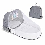 Tragbare Stubenwagen, Faltbare Wiege, Baby Reisebett Faltbar, Reise Stubenwagen mit Spielzeug, Markise und Moskitohaube, Tragbares Babybett, Zusammenklappbar Babybett, für Babys von 0-10 Monaten, Grau