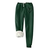 KONG JIMFAN Winter Strumpfhosen Schlafanzughose Damen Lang Thermo-Strumpfhose Hautfarben Thermo Leggins Fleece Strumpfhose Damen XXL Damen Hose Winter Jogginghose Damen Baggy(#03 Dark Green,XXL)