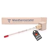 Lantelme Weinthermometer Glas in Holzbox 17cm Temperaturanzeige von 0 bis 40°C Analog | Temperaturmessung von Wein Sekt Champagner | Für Weinflasche Weinglas Vino Thermometer aus deutscher Herstellung