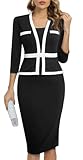 HOMEYEE Damen 3/4 Ärmel Business Bleistiftkleid Retro Bodycon Cocktail Etuikleid B805 (XXL, Schwarz)