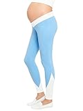 RUNQHUI Umstandsleggings Damen Mutterschafts Elastische Stretch Leggings Schwangere Farbblock Bauchgeggings Sport Yoga Hosen für Schwangere Hellblau L