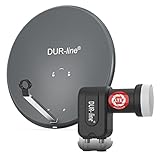 DUR-line MDA 60 Anthrazit - Digiatale 2 Teilnehmer Satellitenschüssel Komplett-Anlage mit +Ultra Twin - LNB [Camping, Astra 19,2°, DVB-S/S2, Full HD, 4K, 3D]