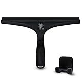 IVOXO Duschabzieher Silikon Schwarz – Fensterabzieher & Glasabzieher 25 cm – Scheibenabzieher mit Haken ohne Bohren – Abzieher für Bad Glastür Spiegel