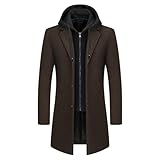 KUDMOL Herren Wolle Trenchcoat Solid Casual gepolstert Outdoor Overcoat Lange Kapuze Warmer Mantel Jacke(Armeegrün,L)