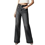 Jeans Damen Weites Bein, Wide Leg High Waist Baggy Jeanshose Stretch Boyfriend Jeanshosen Straight Hosen Mom Fit Gerades Hose Kurzgrößen Damenjeans, Damen Jeans Skinny Fit