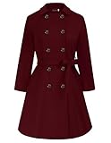 Hanna Nikole Winter Coat Women Große Größen Zweireihiger Wollmantel mit Taschen Gürtel Langarm Mittellanger Trenchcoat Wein 48