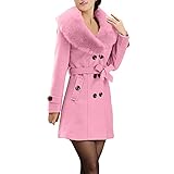 AMhomely Damenjacken, Wintermantel aus Wolle mit Revers, langärmlig, für Damen, Rosa, 4XL, Rosa, 52