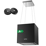 SNDOAS Inselhaube, 800 m³/h Dunstabzugshaube Umluft für Kochinsel, Aktivkohlefilter, 3 Geschwindigkeitsstufen mit Boost, Freihängende Installationsdesign, 40cm, Schwarz