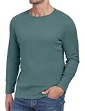 Hisir Langarmshirt Herren Rundhals T-Shirt Basic-T Winter Thermo Unterhemd Longsleeve Slim fit Stretch Oberteil Warm Tops (Grün, L)