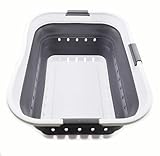 SAMMART 42L Faltbarer Wäschekorb aus Kunststoff – Faltbarer Pop-Up-Aufbewahrungsbehälter/Organizer – tragbarer Wäschekorb – platzsparender (Weiß/dunkelgrau, 1)