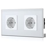 BSEED Schuko Steckdose 2 Fach EU-Standard DoppelsteckdoseWandsteckdose Kristall Glas Platte 16Amp 250 V Verlängerungssteckdosen 157mm Weiß