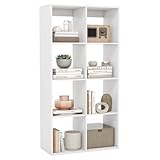 COSTWAY Bücherregal 4 Ebenen, Standregal mit 8 Fächern & Kippschutz, Würfelregal Holzregal, Büroregal freistehend, Aufbewahrungsregal für Wohnzimmer, Büro (Weiß,69,5 x 33 x 137 cm)