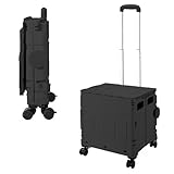 50L Schnell Faltbarer Einkaufstrolley mit Deckel, 4 x 360° Rollen, Hartschale, Verstellbarer Teleskopgriff, Ziehwagen für Einkauf, Markt & Camping, Stabil, Leicht, Montagefrei - Schwarz