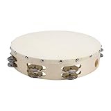 Tambourin Handtrommel Tamburin D25 cm Kinder Erwachsene mit 16 Schellen mit Fell, Musikinstrument Handtrommel Percussion 3834