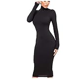 Damen Wickelkleid Rollkragen Figurbetontes Partykleid Langarm Knielang A-Line Kleid Elegant Festlich Bleistiftkleid Abend Party Einfarbig Midikleid Sexy Pullover Kleider