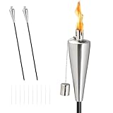 Relaxdays Gartenfackeln 3er Set, Edelstahl, Ölfackeln für draußen, Variable Höhe, Ersatzdochte, Löscher, Silber/schwarz