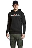 Herren Jack & Jones Corp Logo Sweat Hood Kapuzen Sweatshirt Basic Jumper Reg Fit, Farben:Schwarz, Größe Pullover:L