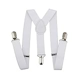 Gizelle Verstellbare Hosenträger für Herren und Damen, Unisex, elastisch, Y-Rücken, Clip, Schwarz Gr. Einheitsgröße, weiß