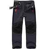 yeyity Kinder Softshellhose Skihose Gefüttert Cargohose Wasserdicht Thermohose Jungen Mädchen Schneehose Winter Outdoorhose Wanderhose(16010,Grey,M)