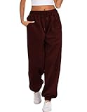 Hotouch Damen Jogginghose High Waist Sporthose Frauen Lang Mode Sweatpants Warm Baggy Freizeithose Winter Jogger Laufhosen Rot M
