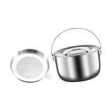 Edelstahl-Schmortopf mit Deckel und Sieb, 2,5 l, 3 l, 4 l, 5 l, Camping-Kochtopf für den Innen- und Außenbereich, Mehrzweck-Hängetopf zum Kochen, Schmoren, Mischen, 2,5 l