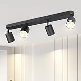 ZMH LED Deckenleuchte 4 Flammig Deckenstrahler Schwarz - Deckenlampe Wohnzimmer Strahler 350° Schwenkbar Deckenspots GU10 Spot Beleuchtung für Flur Schlafzimmer Küche Esszimmer Esstisch - Ohne Birne