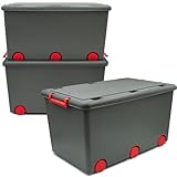 Babykajo 3 Aufbewahrungsboxen mit Deckel und Rollen 50L - Stapelboxen mit Deckel undurchsichtig - Plastikbox mit Deckel zum verschließen- Kisten Aufbewahrung mit Deckel